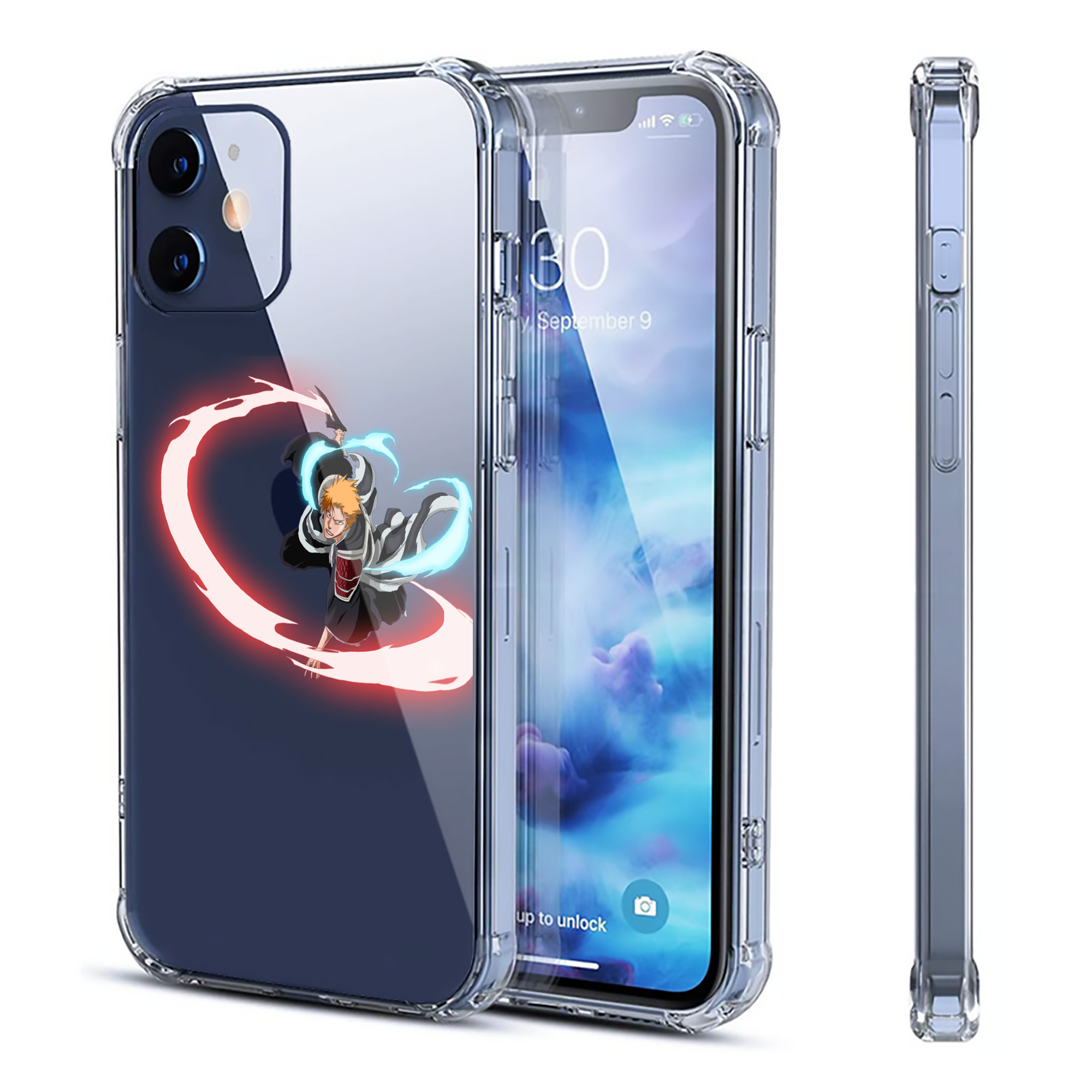 ブリーチ 黒崎一護（くろさき いちご）BLEACH Kurosaki Ichigo 【iPhone 12シリーズ対応】透明スマホケース（クリアソフトケース）